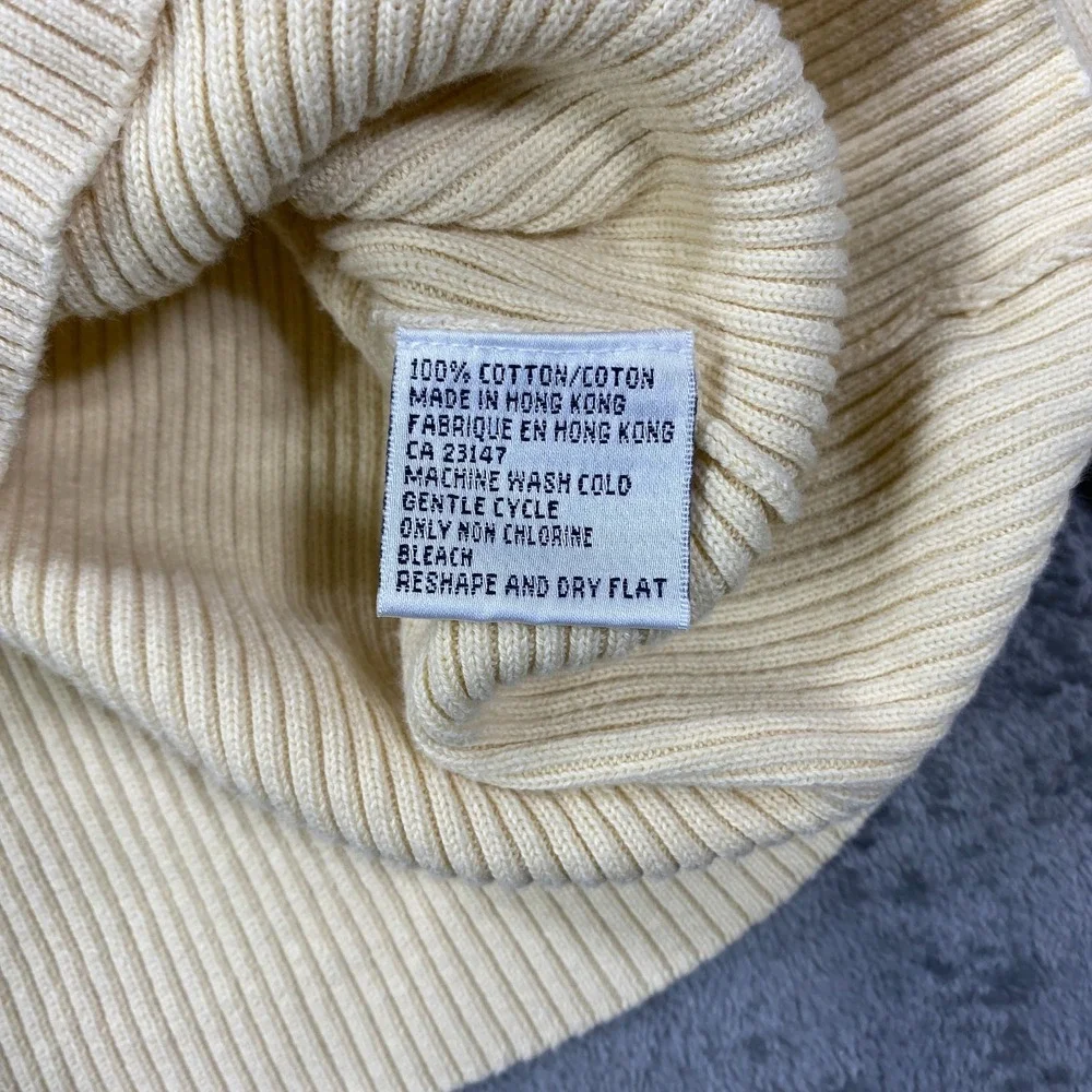 Vintage Talbots Cardigan Sweater Large Yellow All Cotton Button Up Tight Knit